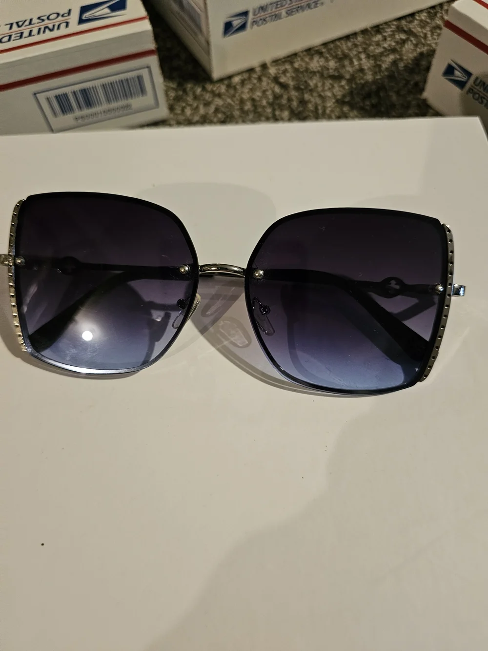 Oversized Square Gradient Purple Women's Sunglasses With Cross Cut Out